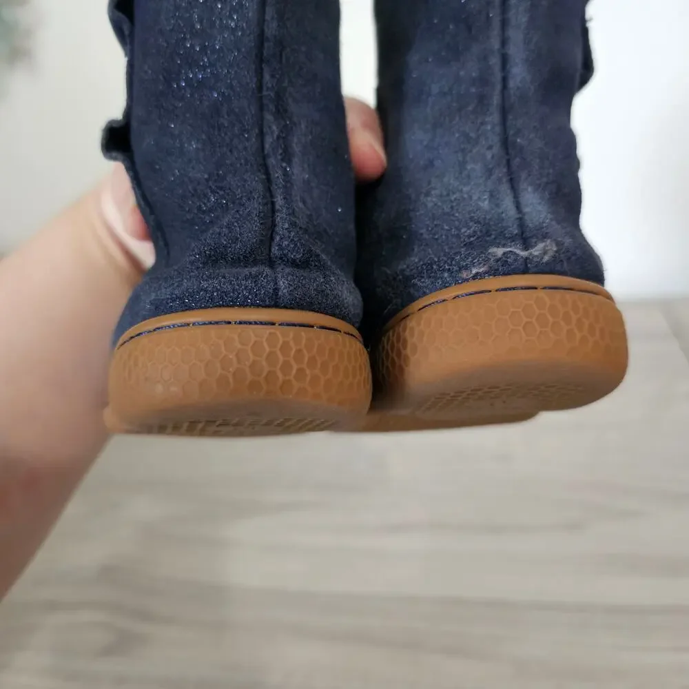 Livie & Luca Navy Blue Glitter Suede Boots Girls US Size 10 Side Zipper